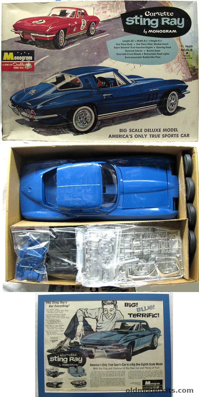 Monogram 1/8 1965 Chevrolet Corvette Stingray Coupe - With Advertisement, PC126-1098 plastic model kit